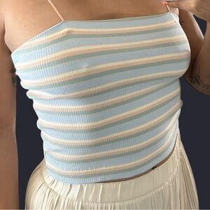 American Eagle Outfitters Blue and White Ribbed Crop Camisole